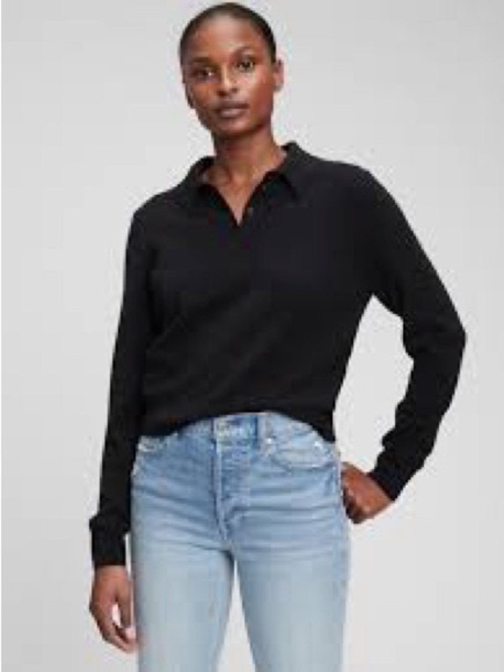 GAP Women's Black Long-Sleeve Polo Knit Top
